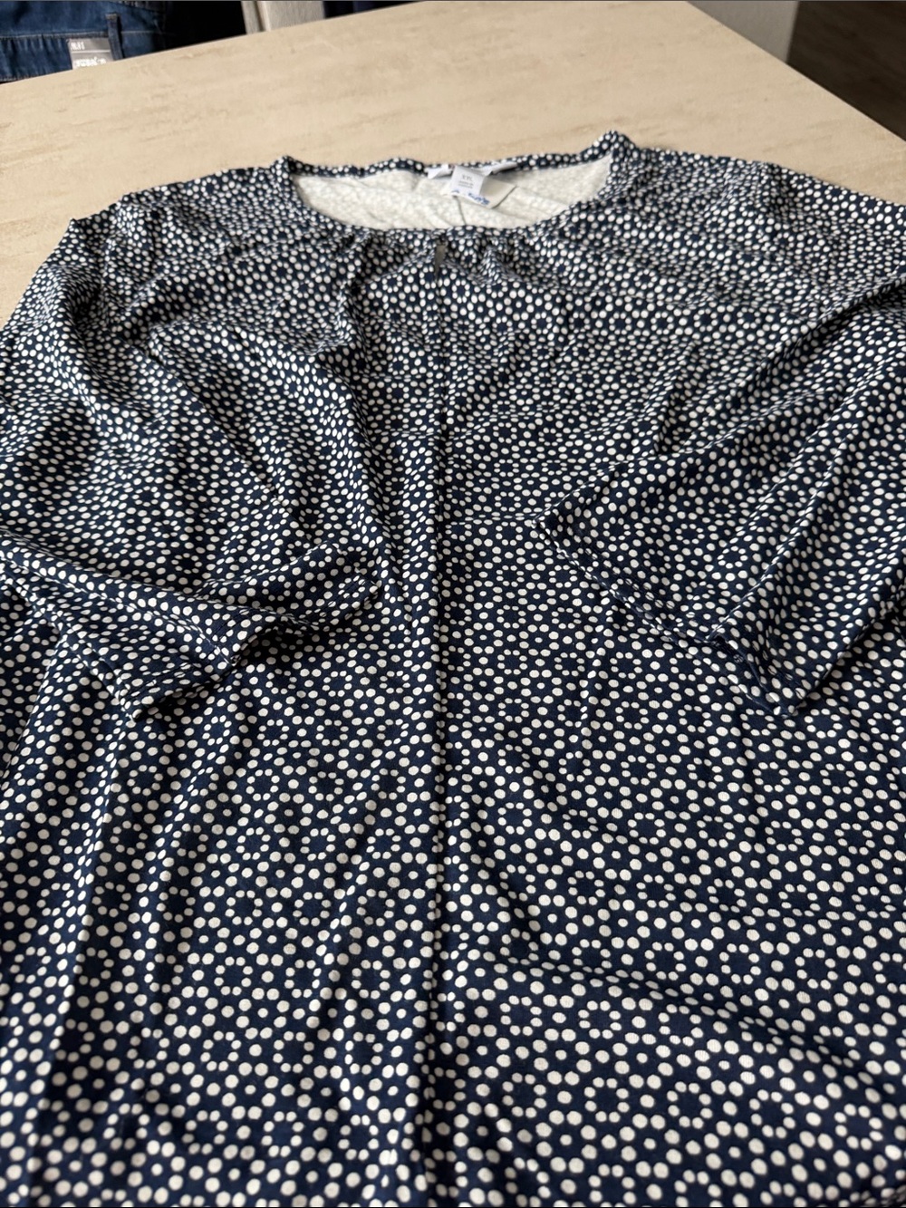 Liz Claiborne Navy and White Polka Dot 3/4 Sleeve